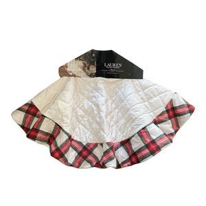 Ralph Lauren Quilted Cream Tartan Red Green Plaid 48" Christmas Tree Skirt NWT